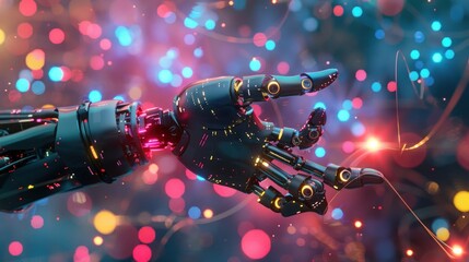 Businessman's robot hand, futuristic artificial intelligence AI technology revolution, development, 3D rendering graphics - obrazy, fototapety, plakaty