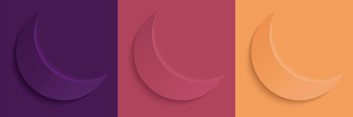 Set of vector illustrations with a new moon. Moon with shadow for cards, wallpapers, covers, posters and banners.