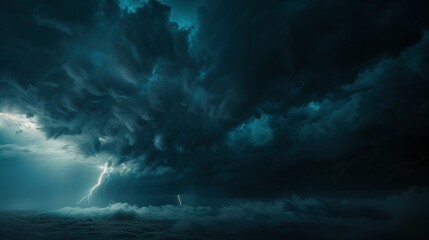 Espectacular vista de una tormenta eléctrica intensa con múltiples rayos surcando un cielo nocturno nublado - obrazy, fototapety, plakaty