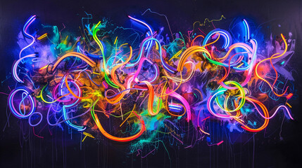 Neon ribbons of energy pulsating with life, their vibrant hues illuminating the darkness with a radiant glow.