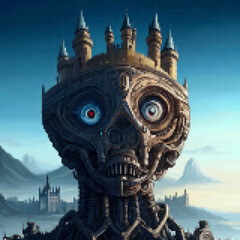 Large castle like skull, Vector illustration. Pixel design. - obrazy, fototapety, plakaty