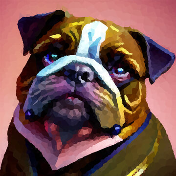 Portrait of a Bulldog wearing a jacket. Vector illustration. Voronoi design.