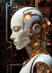 Fototapeta premium Illustration of a Cybernetic Girl. Concept of robot, future and technology