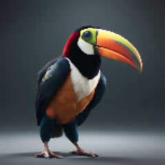 Full body portrait of a Toucan. Vector pixelated illustration. Pixel design.