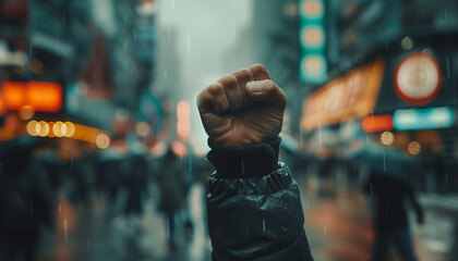 A symbol of defiance and determination - the raised fist communicates a call for change and empowerment. - obrazy, fototapety, plakaty