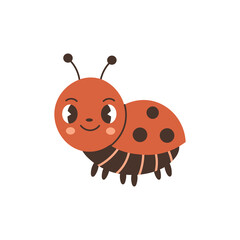 Cute ladybug vector illustration. Kawaii red insect with big eyes isolated on white background for baby kids children