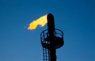 Natural gas pump station. Flame. Flaring gas. Netherlands. Eighties.