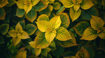 Close up colorful yellow coleus plant in a garden. T