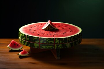 Obraz premium Chilled Watermelon slices on table. Fruit food nature. Generate Ai