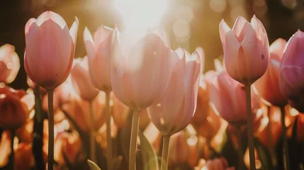 Fotobehang Close up of pink tulips in backlight with sun shining © Hassan