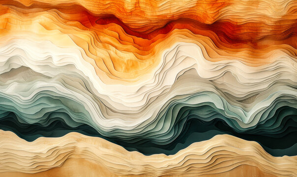 Abstract Topography Art with Earth Tones, Wavy Organic Lines Resembling Mountainous Landscape, Aesthetic Geology Concept with Natural Palette