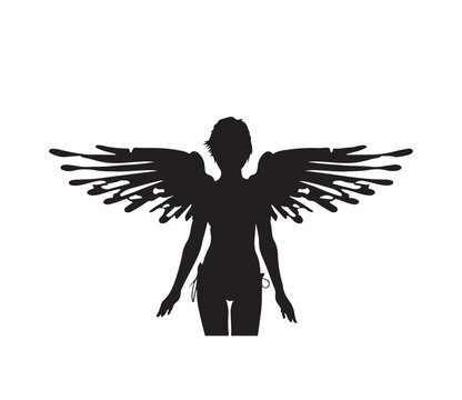 Angel silhouette vector illustration on a white background 