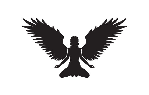 Angel silhouette vector illustration on a white background 