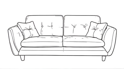 Coloring book and hand drawn style sofa isolated in white background