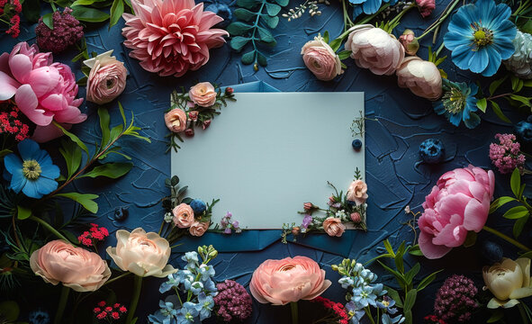 framework for photo or congratulation, flowers 