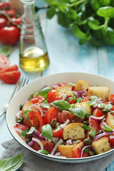 Panzanella salad, traditional dish of Italian cuisine