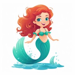 cartoon little mermaid on white background. Flat style