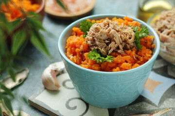 Houria, cooked carrot salad, a traditional dish of Tunisian cuisine
