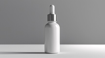 a white cosmetic dropper bottle mockup, minimalist space aesthetic gray,