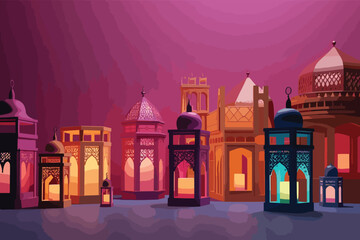 Ramadan Lantern site decoration with text space background. Generative AI - obrazy, fototapety, plakaty
