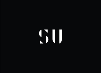 SU Letter Logo Design with Creative Modern Trendy Typography and Black Colors.
