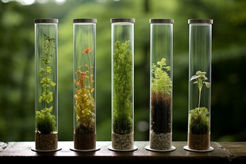 Small plants test tube garden. Life health. Generate Ai