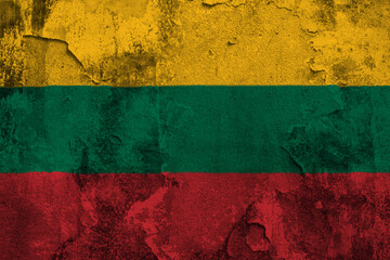 Republic of Lithuania Flag Cracked Concrete Wall Textured Background