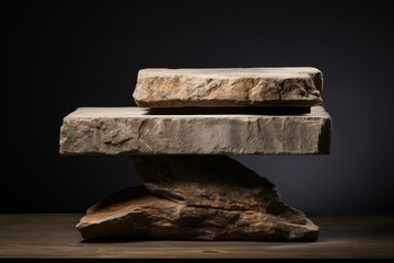 Small stone podium. Nature platform. Generate Ai