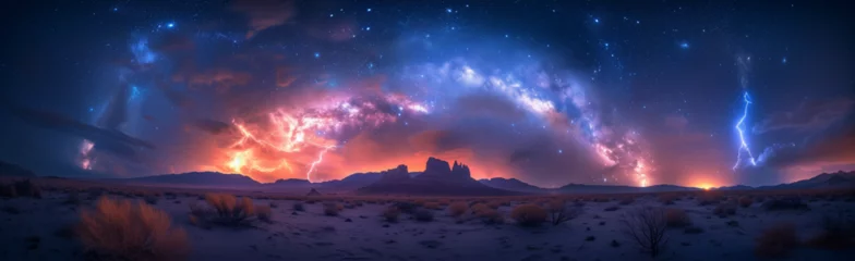 Poster Storm's Majesty: Otherworldly Lightning Illuminates the Desert in Long Exposure © HaiderShah