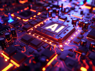 AI concept, artificial intelligence, technology, modern, beautiful image Quantum computer technologies, chip, purple colors