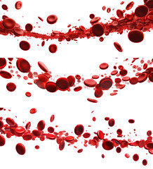 Set of dynamic red blood cells flowing in plasma, cut out