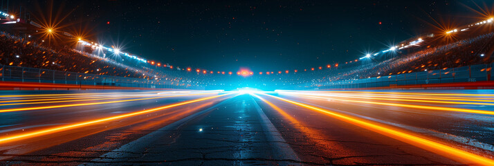Fototapeta na wymiar Field of Lights: The Pulse of a Sports Stadium at Night, Action Immortalized in Luminous Trails of Long Exposure