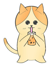 cat with a milk tea cup