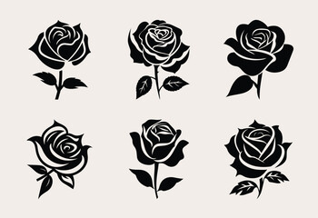 Set of rose one color vector logo, emblem or icon for company branding.