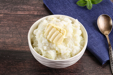 Homemade rice porridge with butter