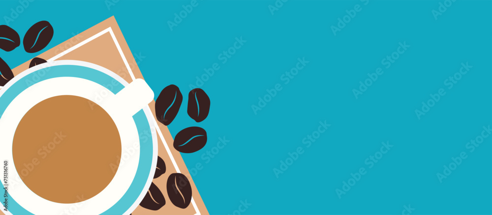 Wall mural vector horizontal banner coffee cup on blue background banner template coffee design vector file des