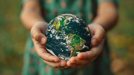 A child holding a globe. Planet protection concept.