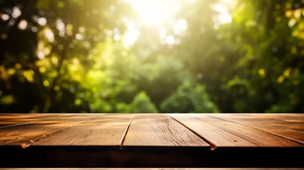Fotobehang Wooden table on blurred nature background. © sema_srinouljan