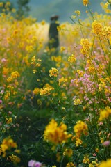 Obraz premium Colorful flowers in the garden with morning sunlight. Colorful flowers background.
