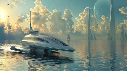 Futuristic catamaran - obrazy, fototapety, plakaty