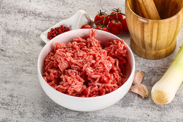 Minced beef meat in the bowl