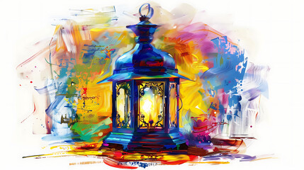 Hand painted oil paint colorful abstract lantern, ramadan kareem