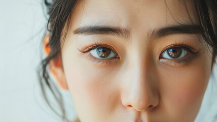 A beautiful Asian woman has insomnia and dark circles around her eyes.