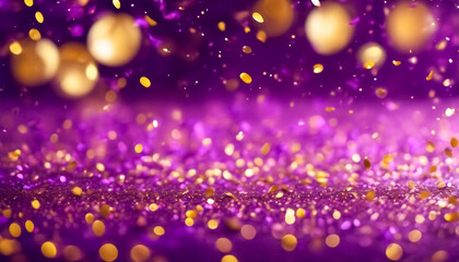 Eleganza Scintillante- Sfondo Bokeh Astratto con Confetti Glitter Oro e Viola