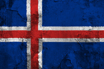Fototapeta premium Iceland Flag Cracked Concrete Wall Textured Background