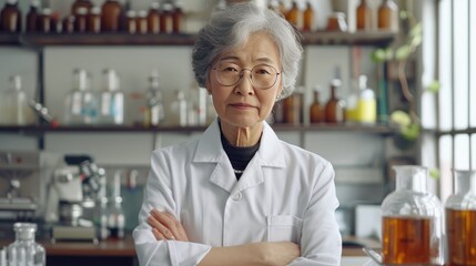 Fototapeta na wymiar Portrait of a scientist in a white lab coat 