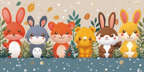 Naklejka premium Colorful design of zoo animals illustrations, white space to write text like banner 