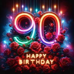 Cosmic Neon 90 with Roses for a Magical Birthday