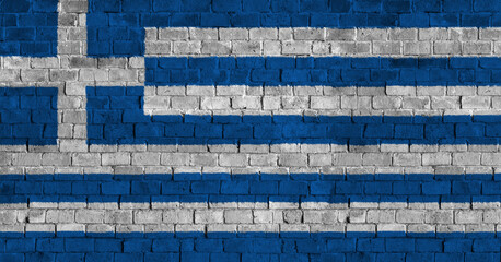 Fototapeta na wymiar Hellenic Republic Flag Over a Grunge Brick Background.