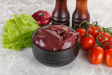 Raw turkey liver in a bowl ready for cooking
